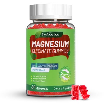 Magnesium Glycinate Gummies 600mg, Magnesium Gummies for Women Men, with Magnesium L-Threonate 300mg, CoQ10 and Black Pepper, Vegan (60 Count)