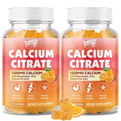 Calcium Citrate Gummies 1200 mg with Vitamin D3, K2, Magnesium, Zinc, Bone Support for Bones, Muscles Joints,Immunity Memory Support, 120 Count