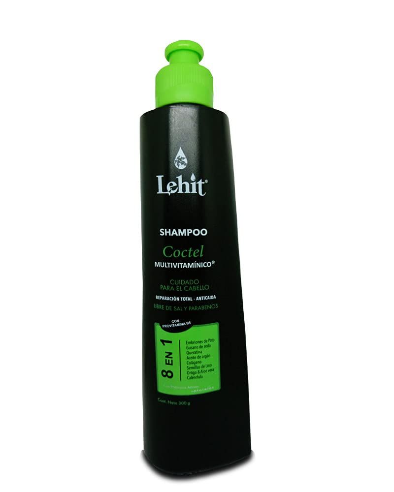 Lehit Champu Coctel 8 en 1 Multivitaminico Repolarizador Cuidado Cabello Reparacion Total AntiCaida No Sal Provitamina B5 Shampoo Repolarizer Cocktail for Hair Care Repair No Parabens 10.1oz-300ml