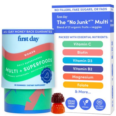 FIRST DAY Multivitamin for Women - Daily Womens Multivitamin Gummies - Vitamin A C D E B12, Magnesium, Zinc, Biotin - Vegan, Gluten Free Womens Vitamins - Hair Growth, Skin, Energy - 30 Day Supply