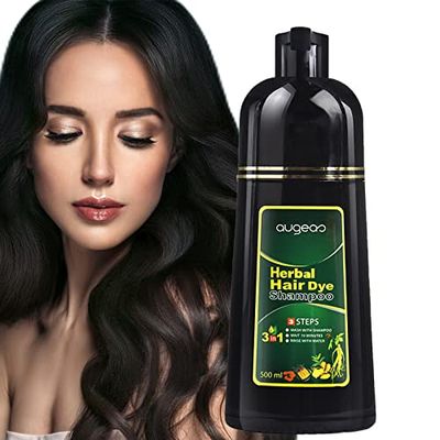 Black Hair Dye Shampoo for Gray Hair Augeo Instant Hair Color Shampoo 3 in 1 for Women and Men, Herbal Ingredients 100 Grey Hair Coverage 500ML