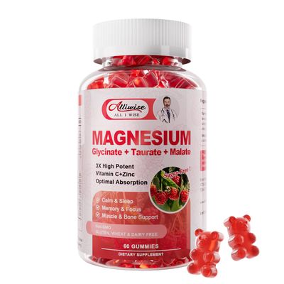 Magnesium Glycinate Gummies,Magnesium Potassium Supplement with Taurate, Malate, Vitamins D, C, B6, Calcium,Body Support,Raspberry Magnesium Gummies for AdultsKids