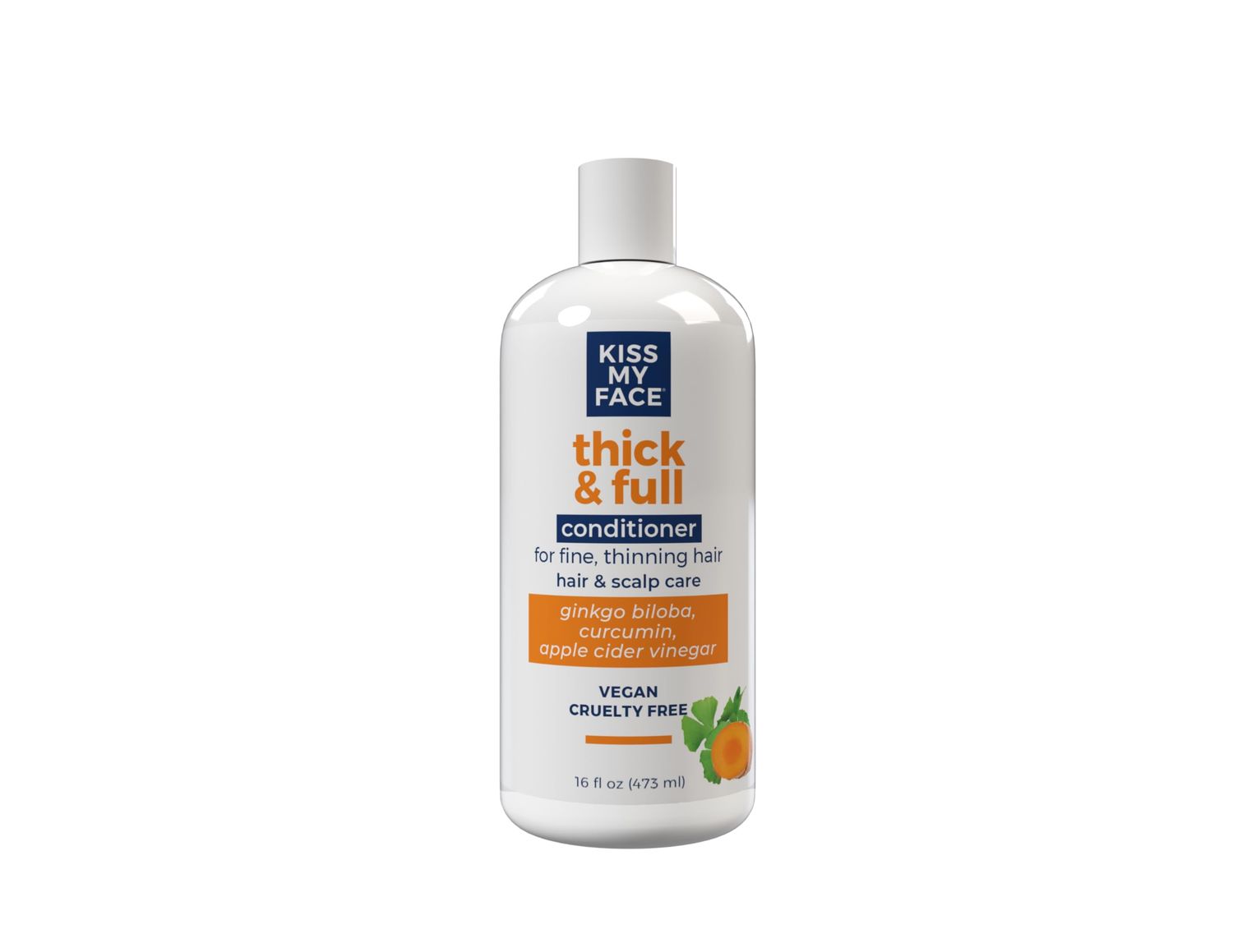 Kiss My Face Thick Full Conditioner, For Fine and Thinning Hair, Hair and Scalp Care, Ginkgo Biloba and Curcumin, Vegan and Cruelty Free, 16 Fl Oz