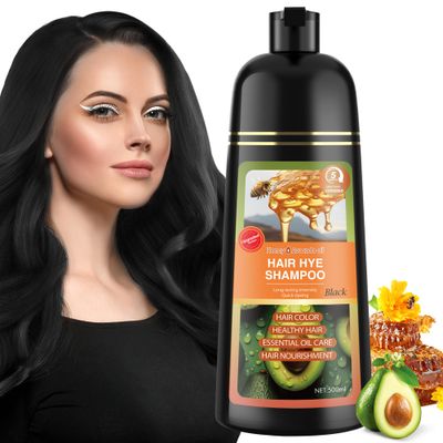 LOOPGENIE Hair Dye Shampoo 3 in 1 for Women Men 100 Gray Hair Coverage - Herbal Ingredients Natural Plant Hair Color - Hair Dye in Minutes 500ML Black