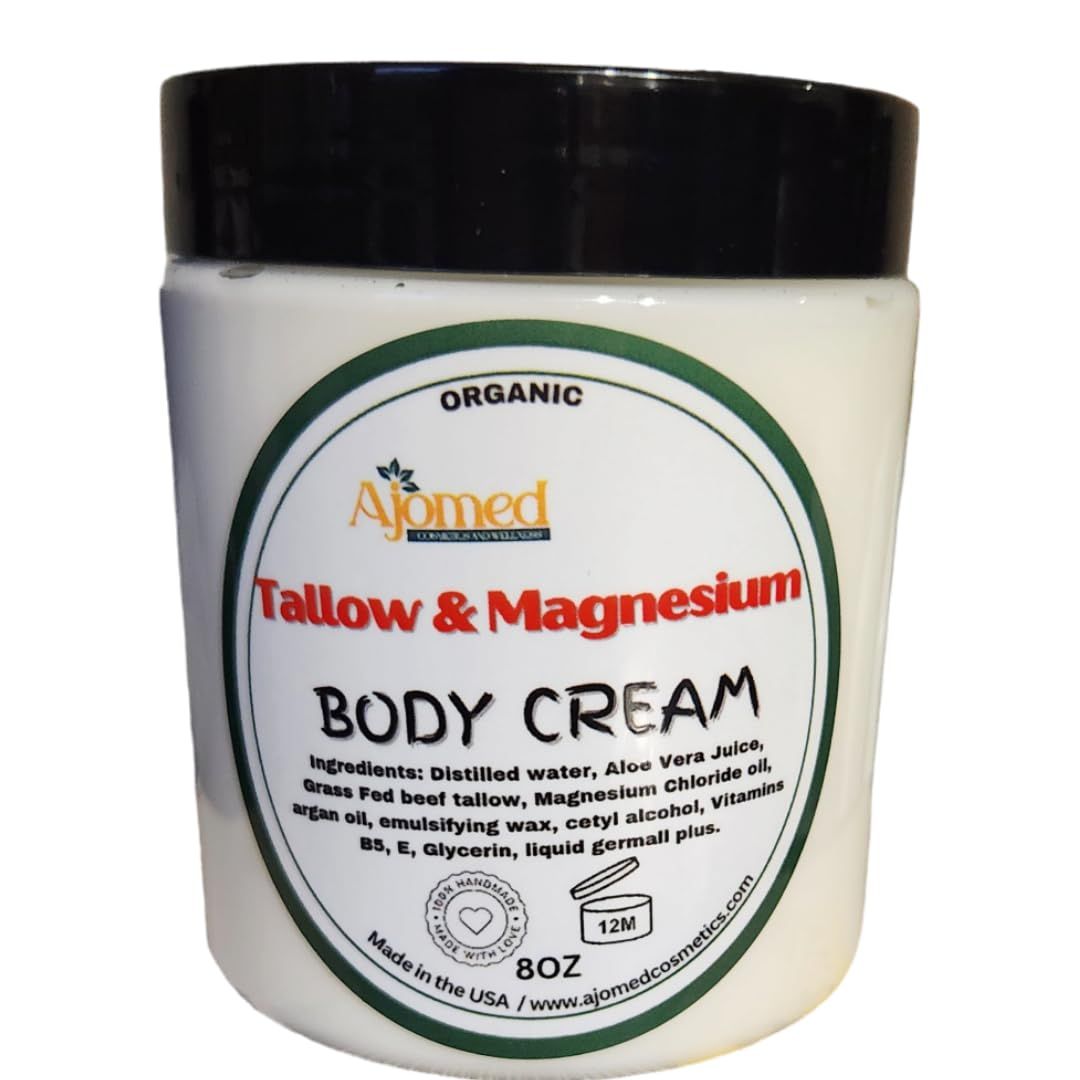 Beef Tallow Magnesium Body butter - Grass Fed and Finished beef tallow Magnesium Cream- Handmade moisturizer for Cracked, Dry, Itchy skin- eczema cream- diaper rash (OATMEAL HONEY)