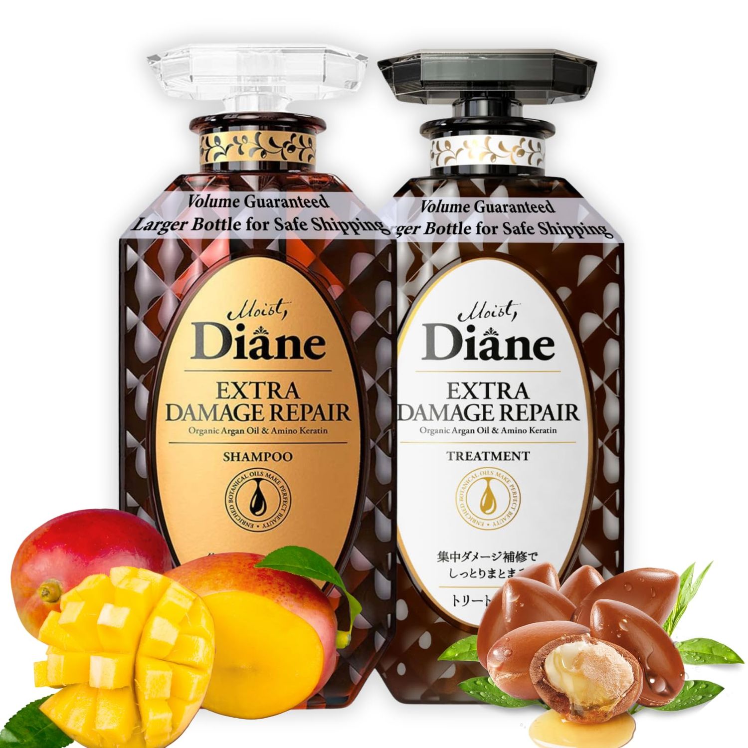 Moist Diane Keratin Shampoo and Conditioner Set for Damaged Hair Women Men, Organic Hair Care with Argan Oil Keratin from Japan, Silicone Sulfate Free, EXTRA DAMAGE REPAIR, 30.4 Fl Oz