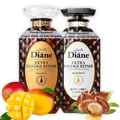 Moist Diane Keratin Shampoo and Conditioner Set for Damaged Hair Women Men, Organic Hair Care with Argan Oil Keratin from Japan, Silicone Sulfate Free, EXTRA DAMAGE REPAIR, 30.4 Fl Oz
