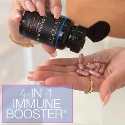 Smarter Elderberry Capsules Vitamin C Ginger Zinc, Herbal Supplement, Powerful Black Elder Berry Extract Antioxidant Vitamin, 60 Vegan Pills