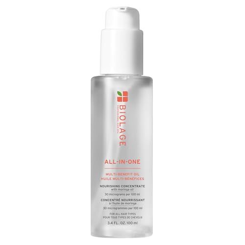BIOLAGE All-In-One Multi-Benefit Styling Oil - Detangles, Nourishes Smoothes, For All Hair Types, With Moringa Oil, Vegan, 3.4 Fl Oz