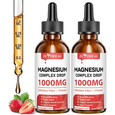 2 Pack Magnesium Glycinate Liquid, 1000mg Magnesium Complex Supplement with Cellulose Fiber, Bromelain, Vitamin B6, C, D, Zinc to Support Night, Muscle, Relax, Bone, Mood, Muscle