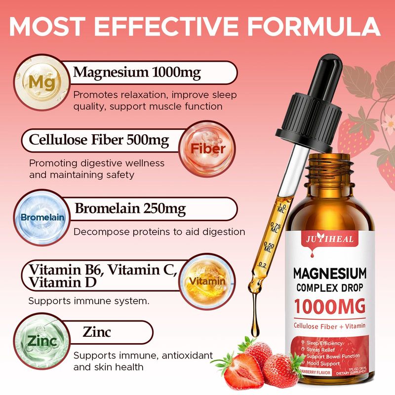 2 Pack Magnesium Glycinate Liquid, 1000mg Magnesium Complex Supplement with Cellulose Fiber, Bromelain, Vitamin B6, C, D, Zinc to Support Night, Muscle, Relax, Bone, Mood, Muscle