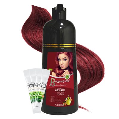 Fokiabin Gray Coverage Color Shampoo - 3-in-1 Color Depositing Shampoo with Herbal Formula, Ammonia-Free Hair Dye for Women Men, Long-Lasting Root Touch Up (Burgundy Red, Lasts 6 Weeks)