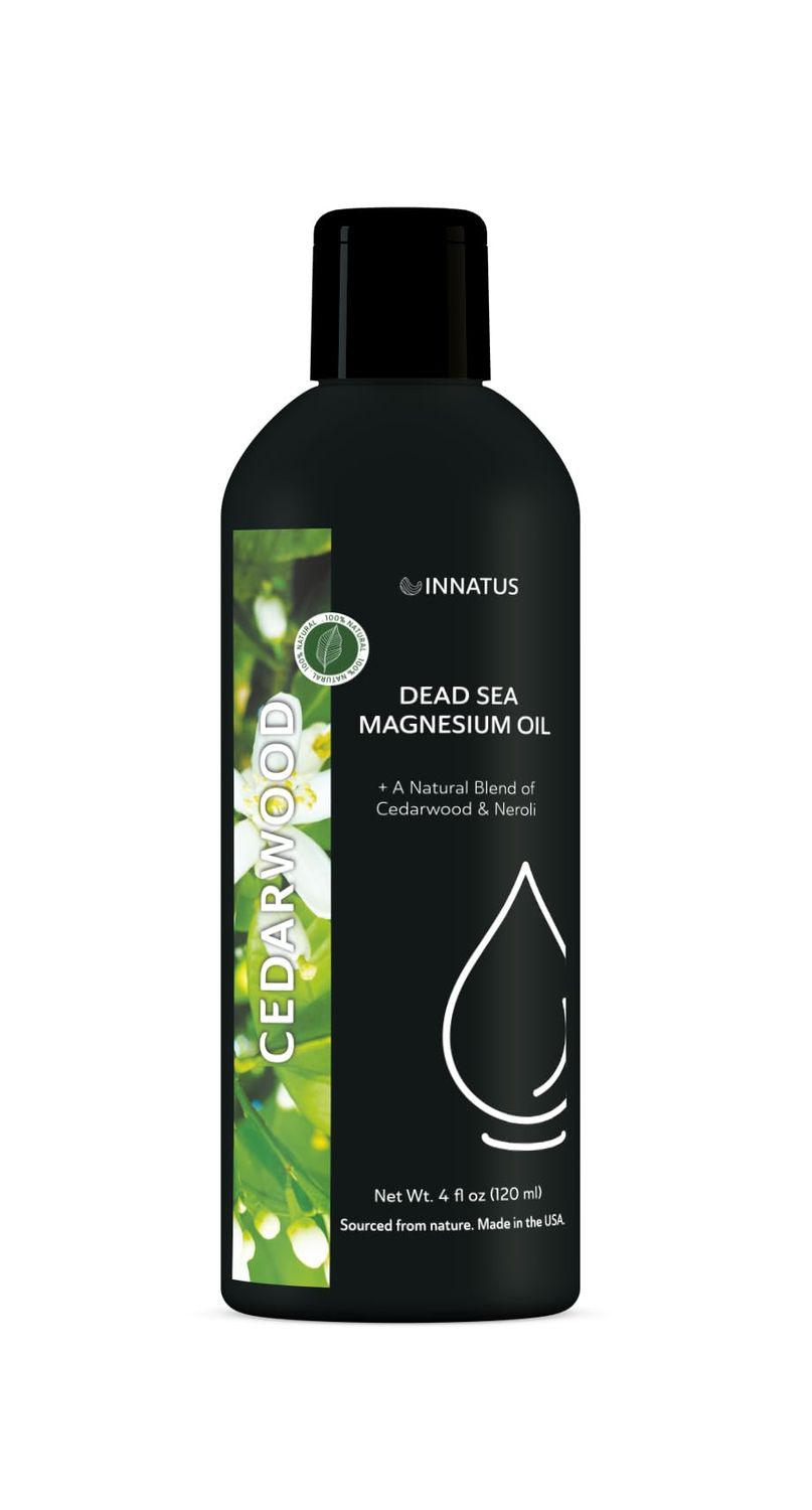 Natural Dead Sea Magnesium Oil - 4oz Topical Oil for Muscle Relief Skin Hydration - Infused with Natural Oils (Cedarwood)