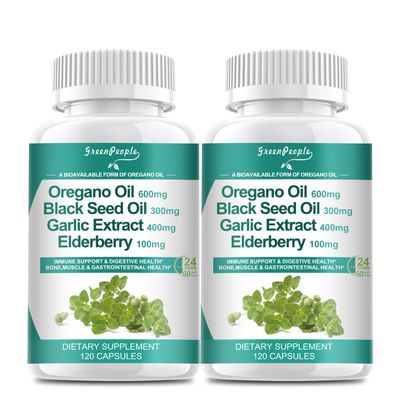 Oregano Oil Capsules with Black Seed Oil Garlic Elderberry, Organic Oil of Oregano Capsules with Vitamin D3 Magnesium Glycinate - Immune Digestive Support - 240 Count 4 Month Supply Vegan, Non GMO