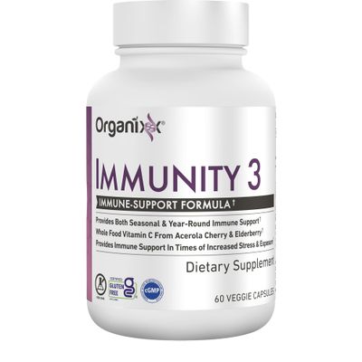 Organixx Immunity 3 Immune Support Supplement - Vitamin C, Zinc, Elderberry - Whole Food Immune Defense for Adults Kids, Greater Absorption, Non GMO, 60 Capsules