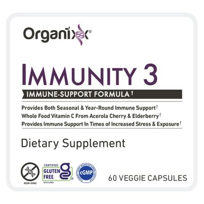 Organixx Immunity 3 Immune Support Supplement - Vitamin C, Zinc, Elderberry - Whole Food Immune Defense for Adults Kids, Greater Absorption, Non GMO, 60 Capsules