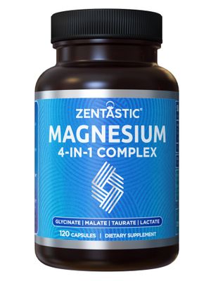 Zentastic 4-in-1 Magnesium Complex - Chelated Magnesium Glycinate, Malate, Taurate Lactate - High Absorption for Nerves, Immune, Bones, Muscles - Magnesium Supplement - 120 Magnesium Capsules