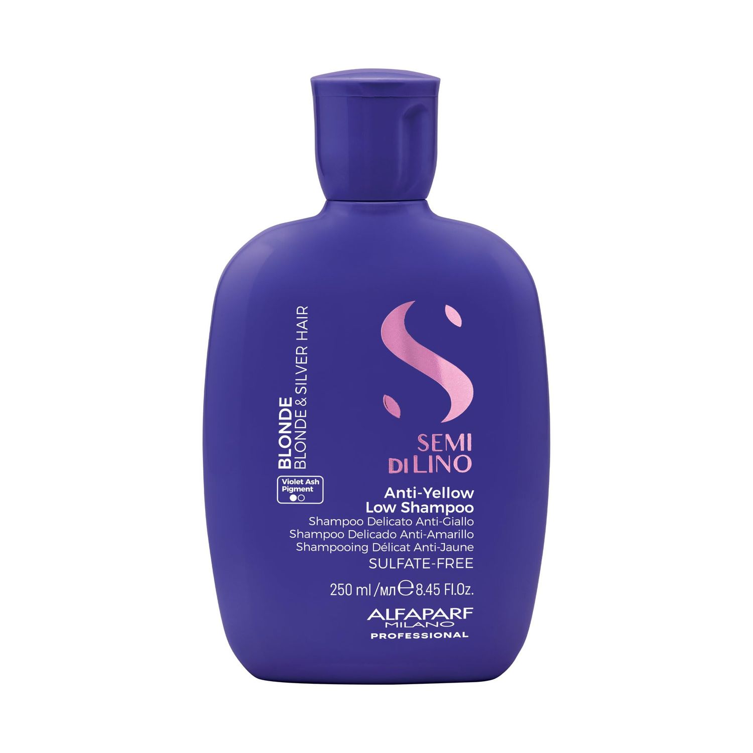 Alfaparf Milano Semi Di Lino Anti Yellow Purple Shampoo for Blonde Hair - Sulfate Free, Hydrating Shampoo for Blonde, Platinum, Silver Gray Hair - Removes Yellow Neutralizes Brass (8.45 oz250 ml)