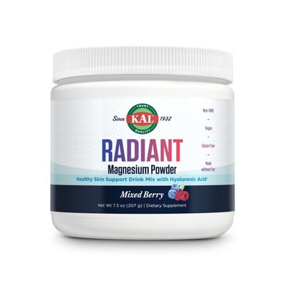 KAL Radiant Magnesium Powder, Mixed Berry Flavor, Hyaluronic Acid and Magnesium Supplement, Skin Antioxidant Support, Sugar Free, 60 Servings, 7.3 OZ