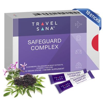 TRAVELSANA Safeguard Complex Elderberry Immune Booster Enhanced Formula with Pelargonium, Vitamin C Zinc 10 Sticks