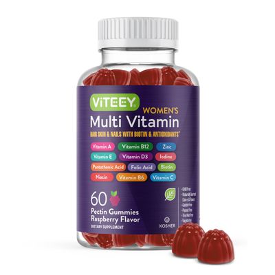 Womens Multivitamin Gummies - Immune Support - 12 in 1 Essential Daily Vitamins Minerals - Vitamin A, C, D3, E, B6, B12, Folic Acid, Biotin, Calcium, Zinc More - Vegetarian - Raspberry Flavored