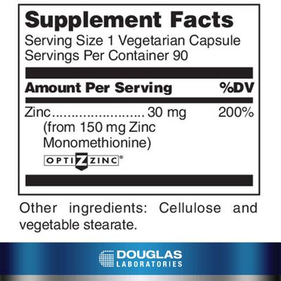 Douglas Laboratories Opti Zinc 30 mg. Zinc Monomethionine Supports Immune Function and Healthy Skin 90 Capsules