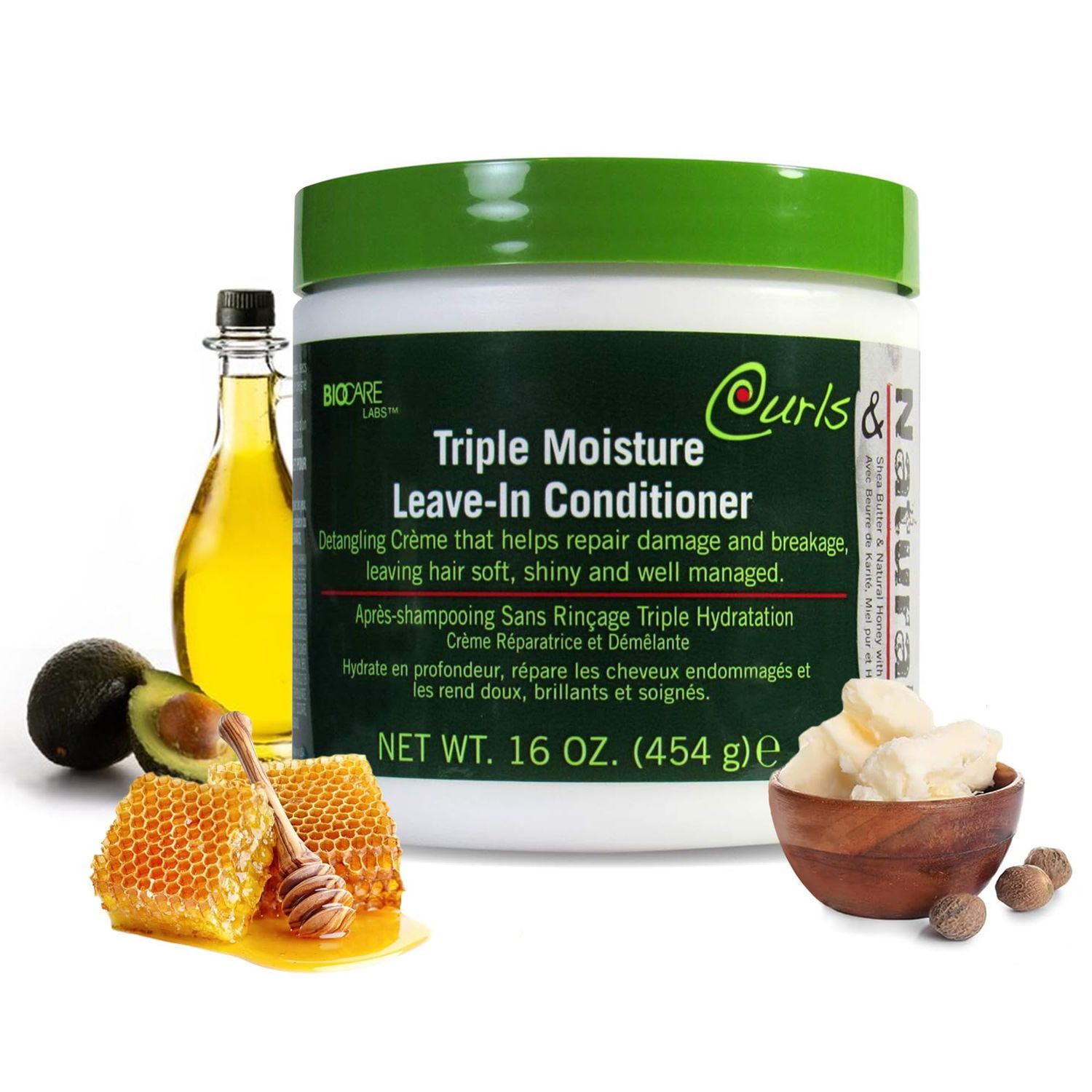Curls Naturals Triple Moisture Leave-In Conditioner for Natural Hair, Ideal for All Hair Types, Including Curly Wavy, Detangles Softens, 16 OZ