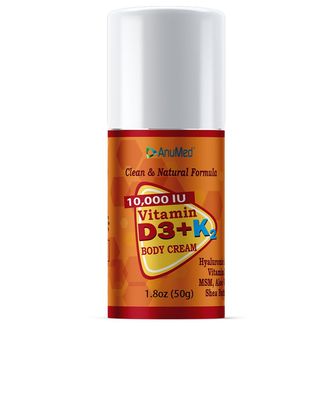 ANUMED - Vitamin D3 with K2 10000 IU Cream Magnesium Hyaluronic Acid Vitamin E. Promotes Stronger Bones, Muscles, Joints. Maximum Calcium Absorption, Travel Size (1.8oz) (Package May Vary)