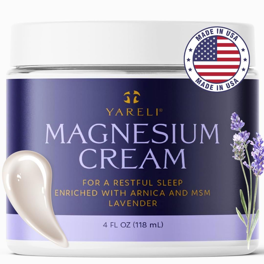 YARELI Magnesium Lotion for Sleep and Pain Relief, Lavender Body and Foot Cream with Topical Magnesium Chloride, Arnica and MSM for Adults and Kids, 4oz