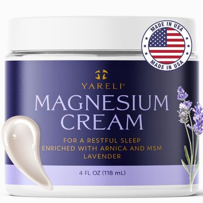 YARELI Magnesium Lotion for Sleep and Pain Relief, Lavender Body and Foot Cream with Topical Magnesium Chloride, Arnica and MSM for Adults and Kids, 4oz