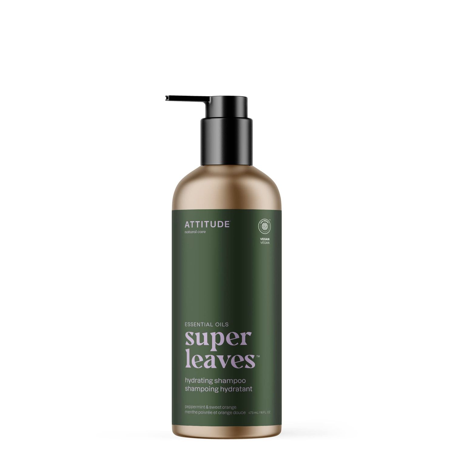 ATTITUDE Hydrating Hair Shampoo with Essential Oils, EWG Verified, Plant and Mineral-Based Ingredients, Vegan Beauty Products, Refillable Aluminum Bottle, Peppermint Sweet Orange, 16 Fl Oz