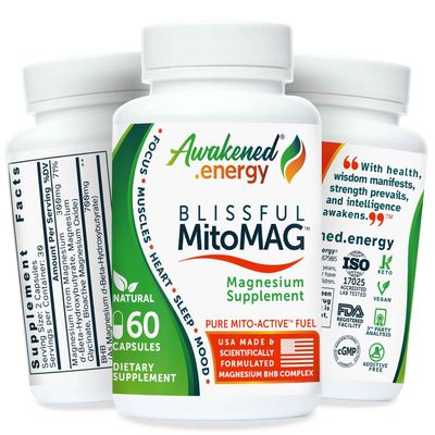 Blissful MitoMag - 300mg Elemental Magnesium Complex: Mg Glycinate, Mg BHB - Sleep Muscles Mood Energy Cognitive Focus Calm - All Natural, USA Made, No Additives - 60 Vegan Capsules Supplement