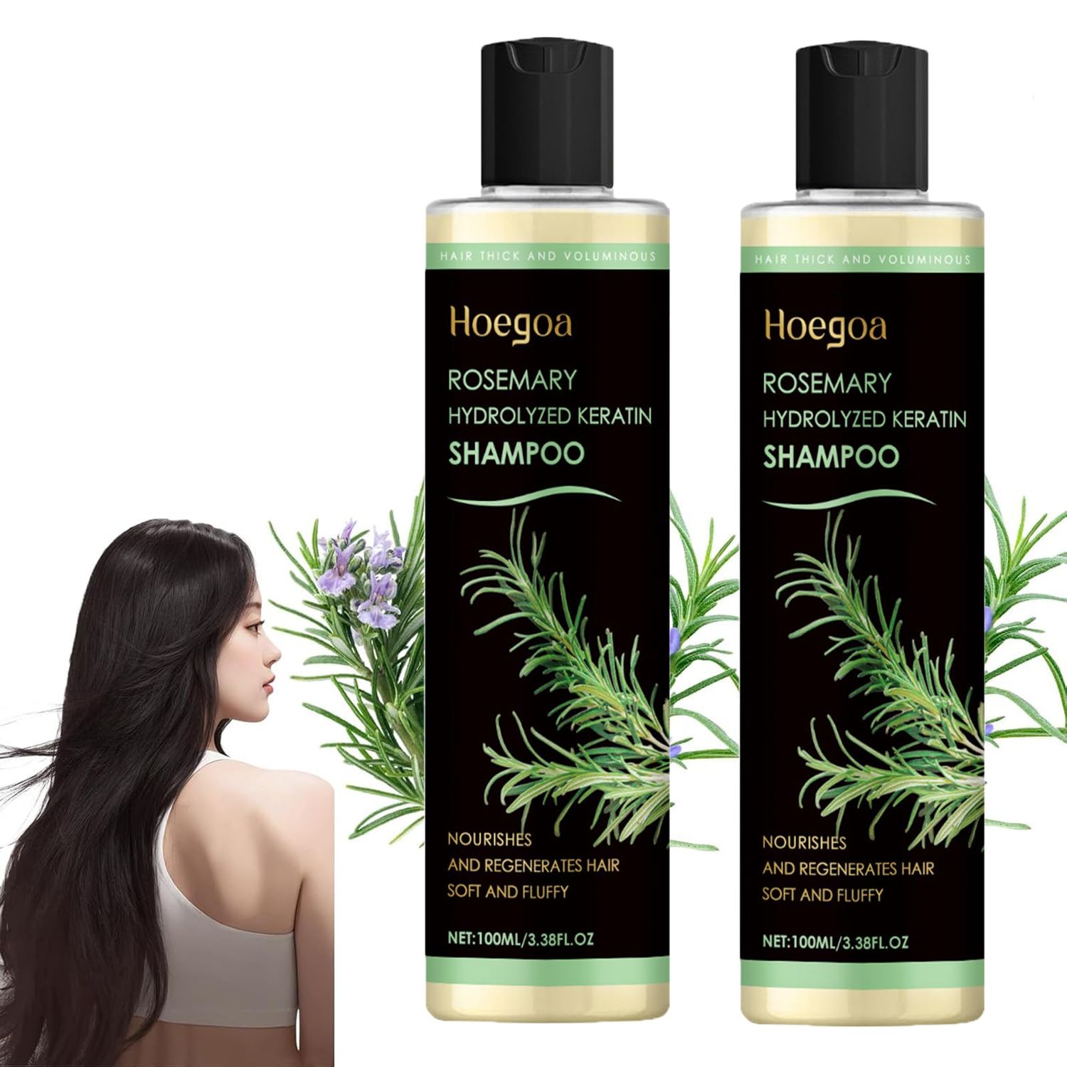 Organic Rosemary Hair Growth Shampoo Rosemary Hydrolyzed Keratin Shampoo, Nourishes and Regenerates Hair (2PCS)