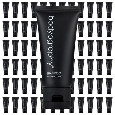 World Amenities - Bodyography - Bulk Shampoo 300 Count, 1.4oz Lavender Peppermint, Mini Travel Size Toiletries (100 Recyclable Tube with Flip Top Cap) Hotel Amenities.