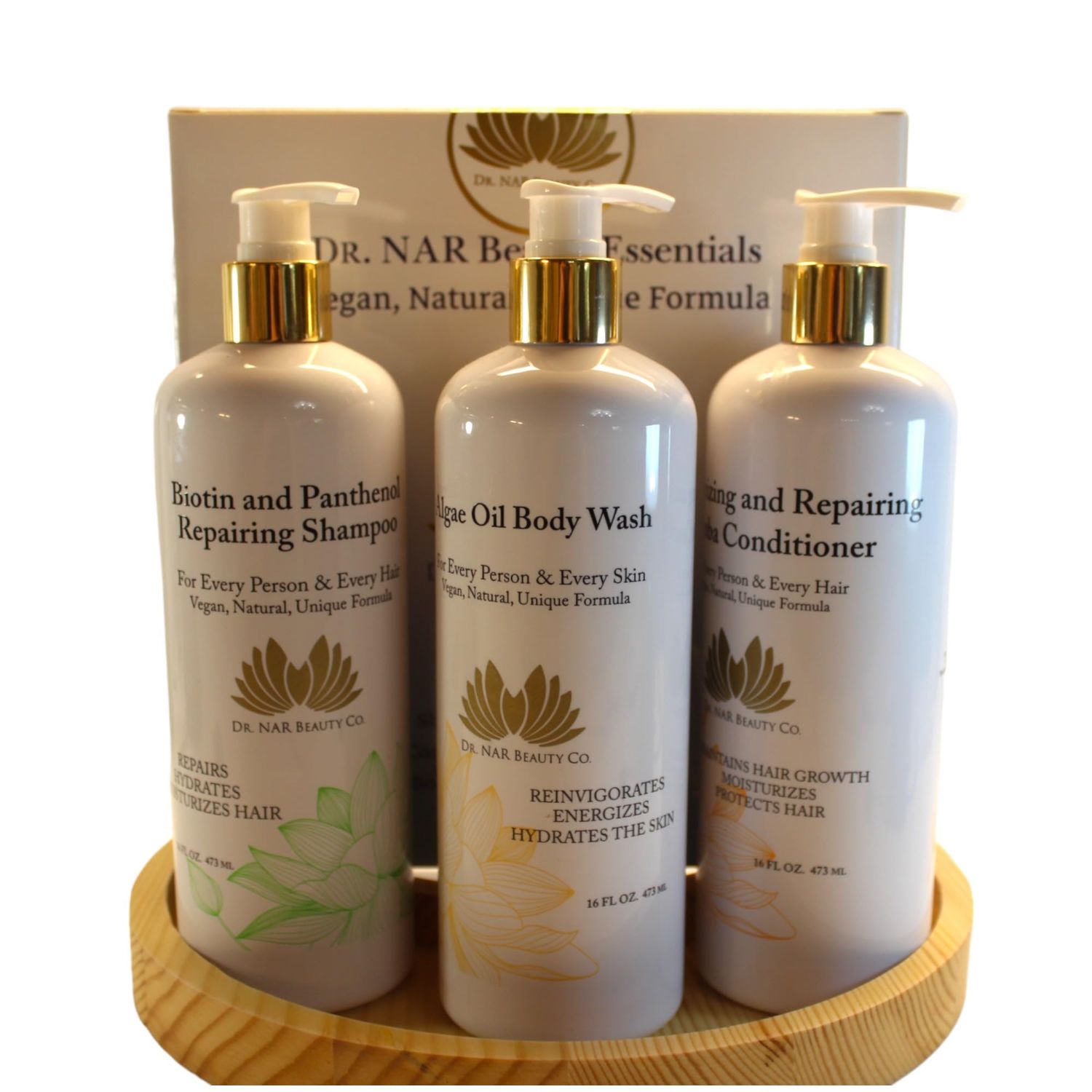 Dr. NAR Beauty Body Wash, Shampoo Conditioner Set - Natural Vegan Skin and Hair Care Set- Moisturizing, Hydrating Nourishing - Sulfate-Free Formula, Non-Foaming Body Wash - 48 oz
