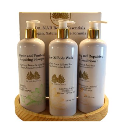 Dr. NAR Beauty Body Wash, Shampoo Conditioner Set - Natural Vegan Skin and Hair Care Set- Moisturizing, Hydrating Nourishing - Sulfate-Free Formula, Non-Foaming Body Wash - 48 oz