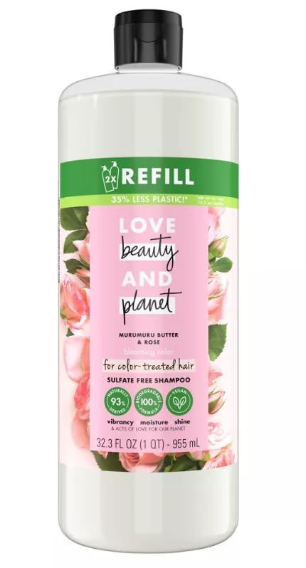 Love Beauty And Planet Blooming Color Sulfate-Free Shampoo Murumuru Butter Rose, for Color Treated Hair Vegan, Paraben-free, Silicone-free, Cruelty-free 32.3 oz Refill Bottle