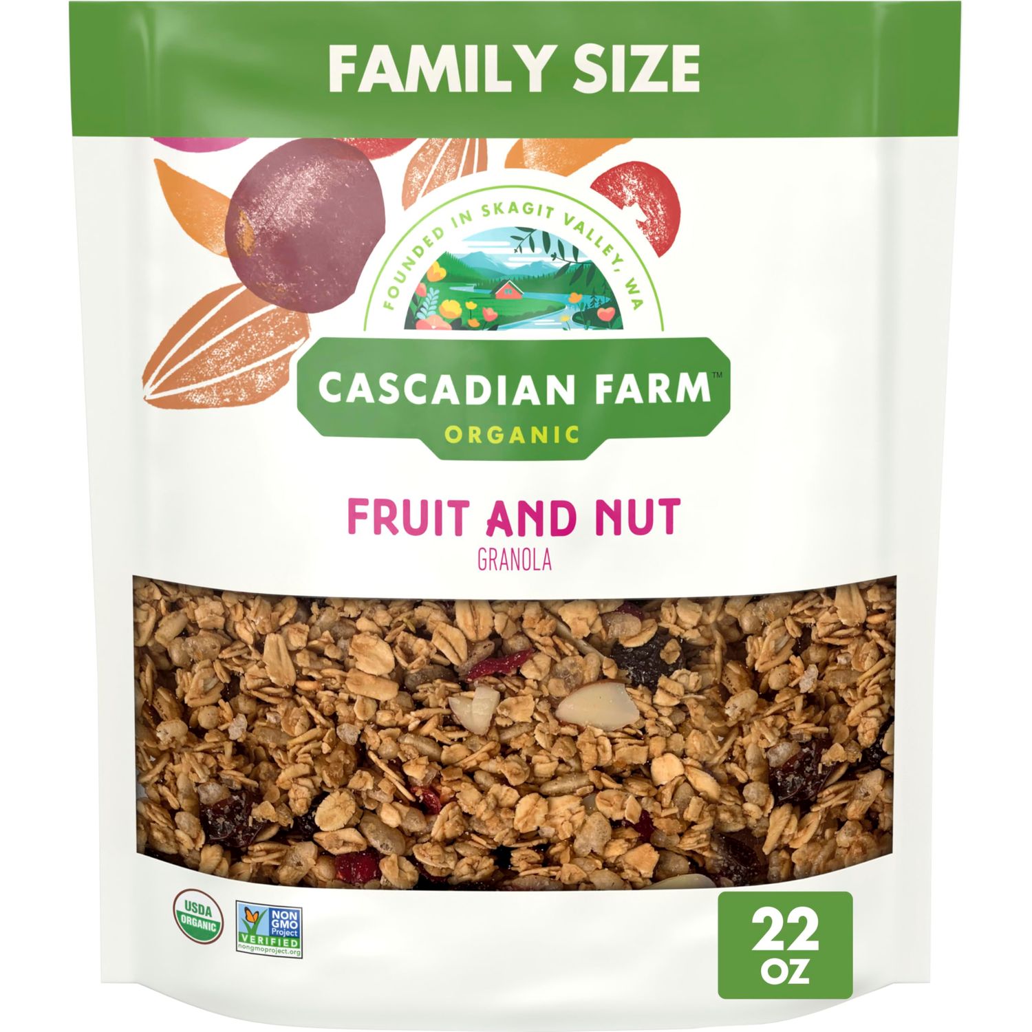 Cascadian Farm Organic Granola, Fruit and Nut Cereal, Resealable Pouch, Family Size, 22 oz