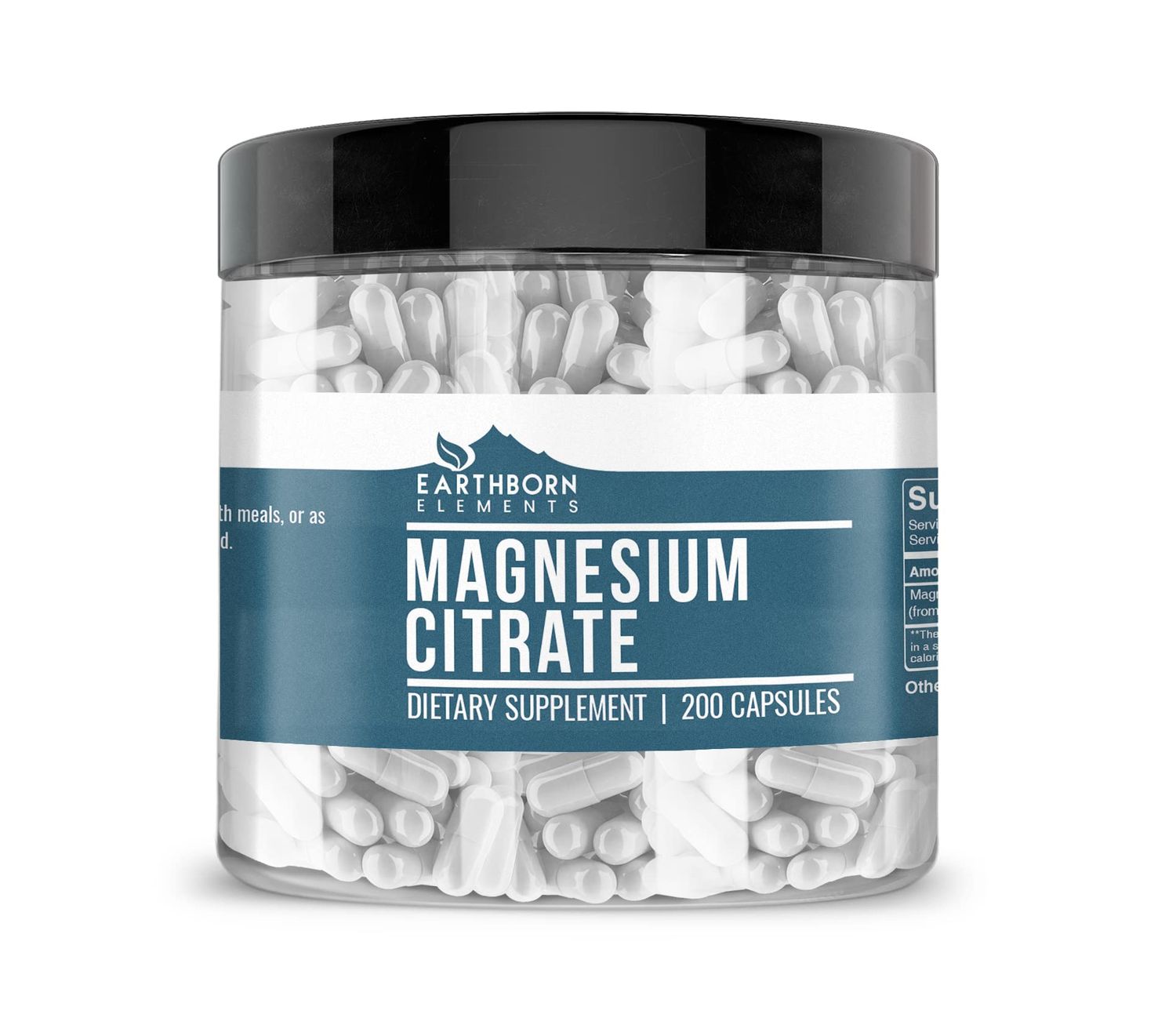 Earthborn Elements Magnesium Citrate 200 Capsules, Pure Undiluted, No Additives
