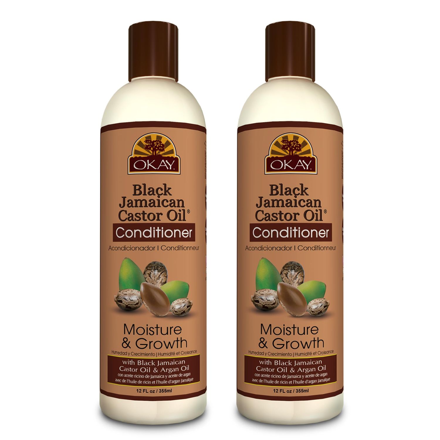 OKAY Black Jamaican Castor Oil Conditioner - Jamaican Black Castor Oil Conditioner for Women and Men with Argan Oil and Shea Butter for Damaged Hair, Promotes Thicker, Fuller Hair - 12 Fl Oz (2 Pack)