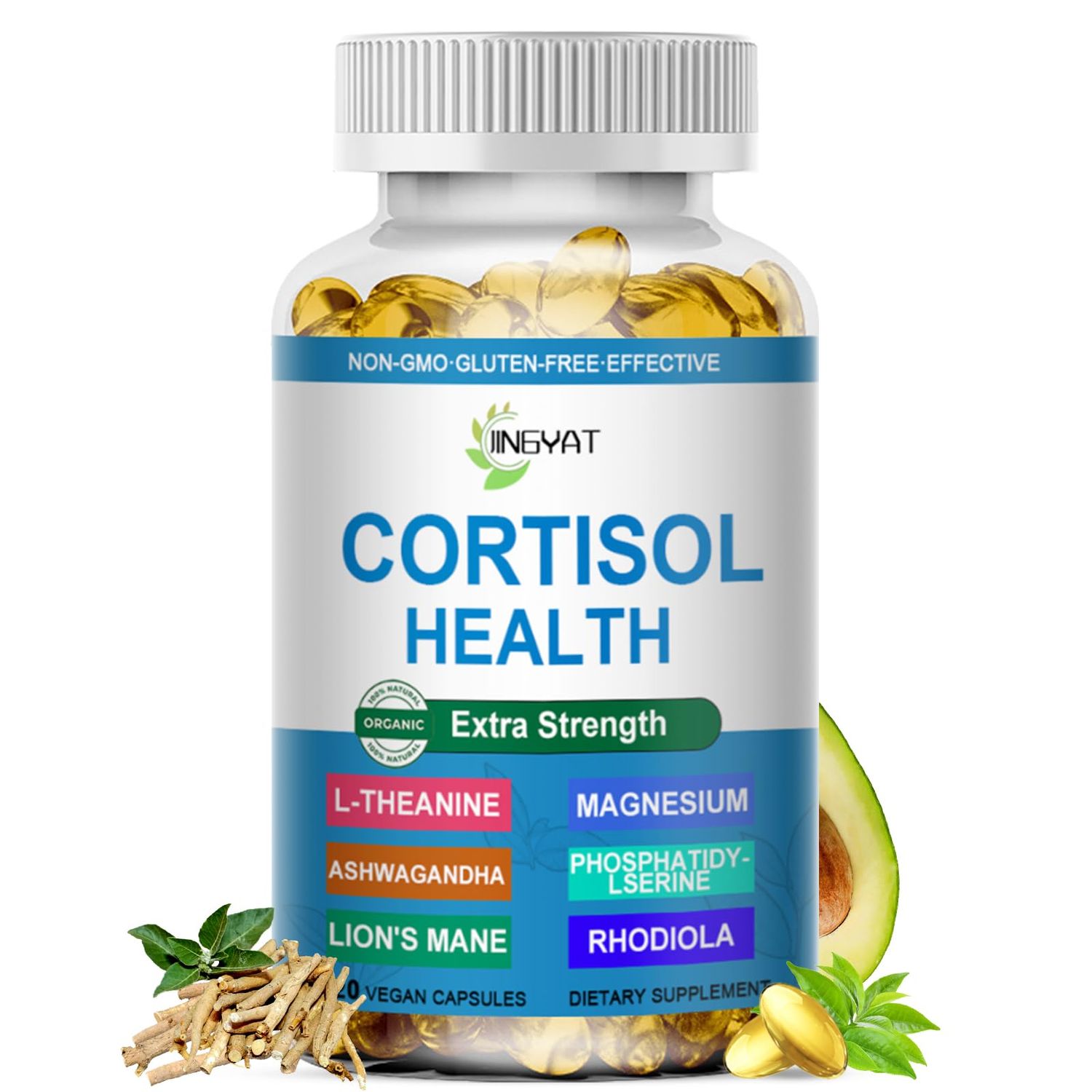 Cortisol Softgels, 20-in-1 Cortisol Supplements for Women wMagnesium Glycinate Ashwagandha L-Theanine Omega 3 Rhodiola Mushroom - Herbal Cortisol Health Supports Relaxation Focus,Natural,Non GMO