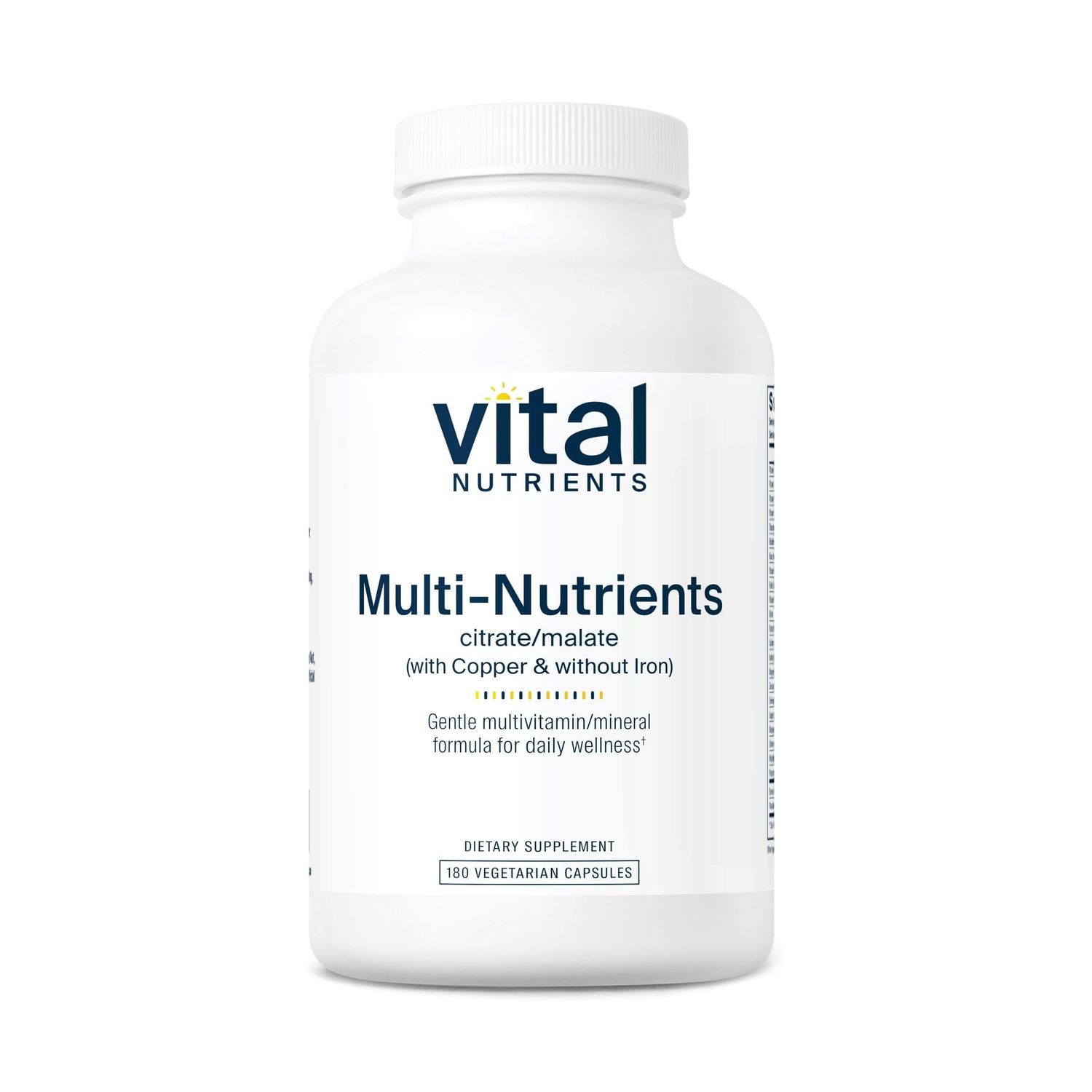 Vital Nutrients - Multi-Nutrients 2 - CitrateMalate Formula (with Copper and Without Iron) - Multi-VitaminMineral, Potent Antioxidants, Gentle Bioavailable Form - 180 Vegetarian Capsules per Bottle