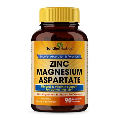 Sandhu Herbals Zinc Magnesium Aspartate Supplement 90 Capsules Made in The USA Recovery Sleep Supplement, Promotes Muscle Recovery, Immune Support Restorative Sleep with Vitamin B6