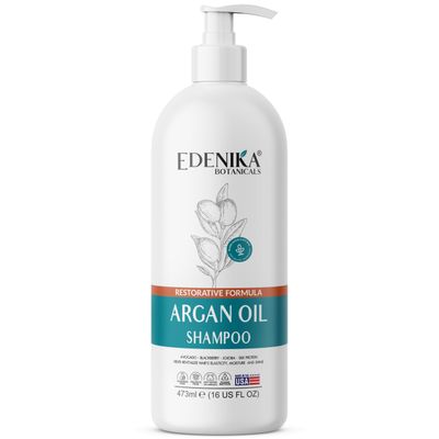 Edenika Botanicals Moroccan Argan Oil Shampoo with Biotin and Jojoba Oil, Hydrating Nourishing, Sulfate-Free, Repairs Dry Damaged Hair, Adds Shine Softness, for All Hair Types - 16 fl oz