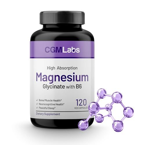 Magnesium Glycinate Vitamin B6 Supplement High Absorption, Non-GMO, Supports Energy, Calm, Relaxation, and Muscle Health - 3rd Party Lab Tested, Gluten-Free by CGM Labs
