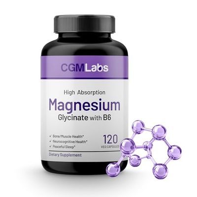 Magnesium Glycinate Vitamin B6 Supplement High Absorption, Non-GMO, Supports Energy, Calm, Relaxation, and Muscle Health - 3rd Party Lab Tested, Gluten-Free by CGM Labs