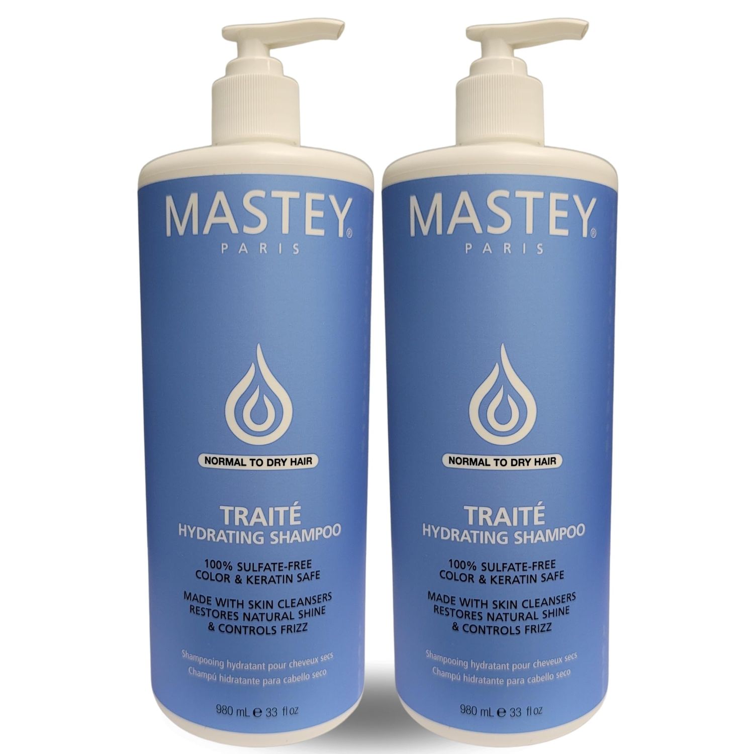 Mastey Paris Professional Cream Hair Care, Sulfate Free, Lipid Amino Acid Fortified, with UV Blocking Antioxidants - 33 fl oz (Shampoo-2 Count)