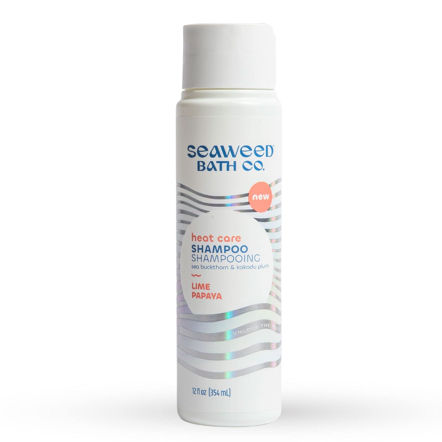 Seaweed Bath Co. Heat Care Shampoo, Lime Papaya Scent, 12 Ounce, Sustainably Harvested Seaweed, Sea Buckthorn, Kakadu Plum, For Heat Damaged Hair