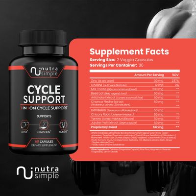 Nutra Simple Cycle Support Supplement for Men, 3-in-1 On Cycle Support, Made in USA, Liver Support with Milk Thistle, Zinc, Dandelion, Beet Root, Artichoke Extract, Berberine - 60 Capsules