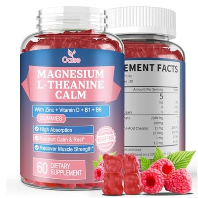 OALSE Magnesium Gummies with 2000mg Magnesium, Plus L-Theanine, Zinc, Vitamin D, B1,B6 for Adults and Kids, Stress Muscle Relief, Sugar Free Raspberry (60 Counts)